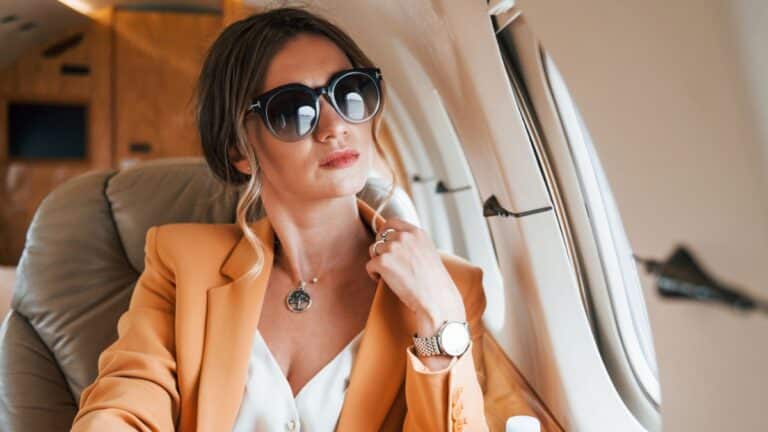 Woman on private jet