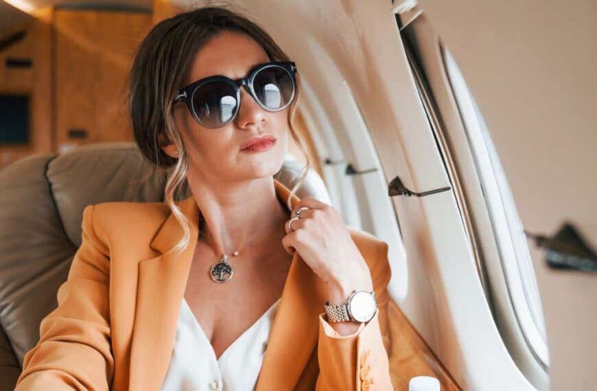 Woman on private jet